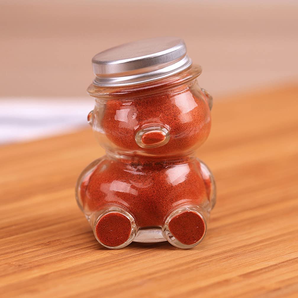 Amazon.co.jp: 4個ガラス蜂蜜クマ瓶銀蓋プディング瓶ヨーグルト